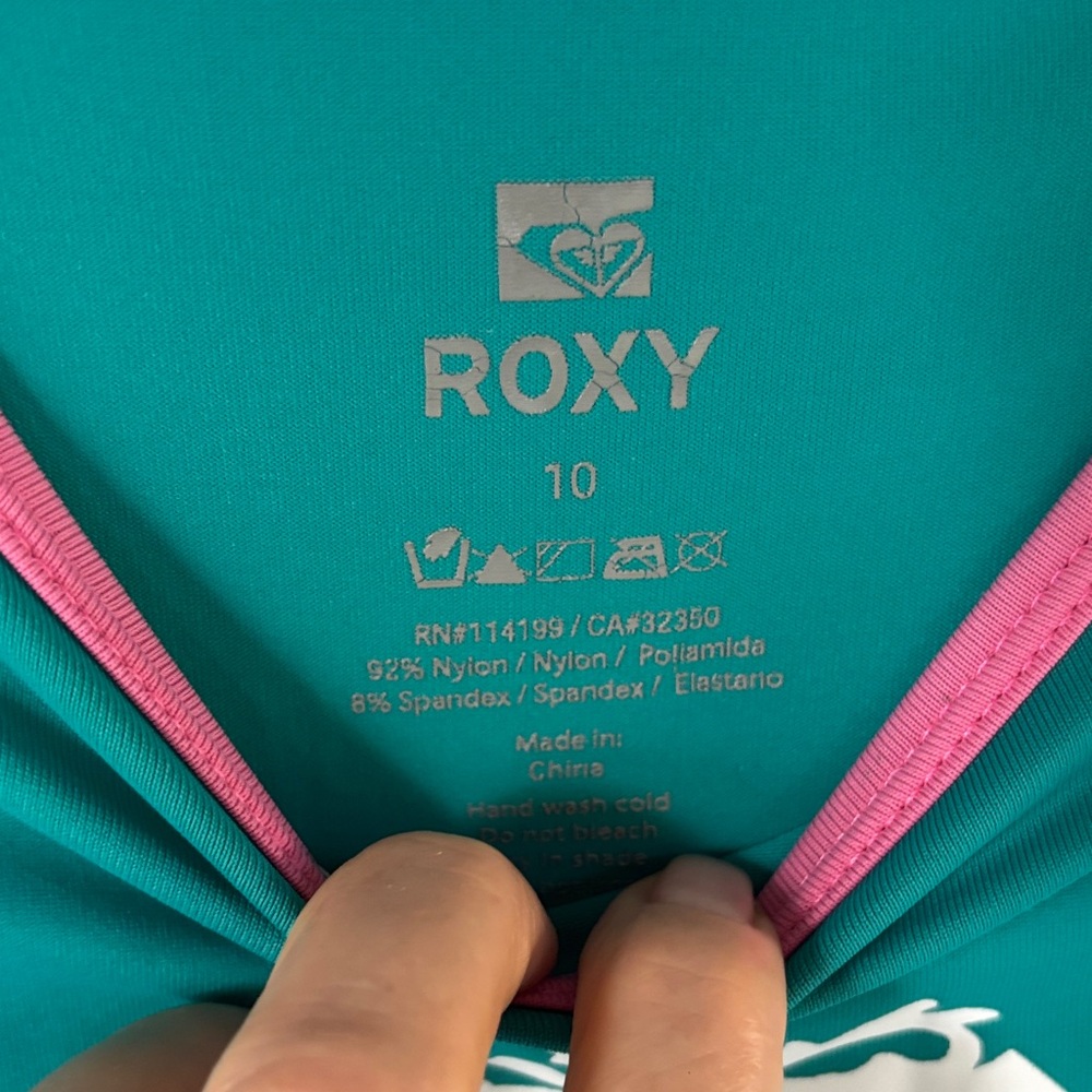ROXY WHOLE HEARTED UVtech WOMEN’ TEAL WITH PINK TRIMMING SLEEVELESS TOP SIZE 10 - Picture 5 of 14